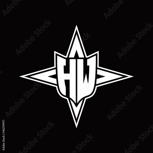HW Logo monogram with four direction arrows design template