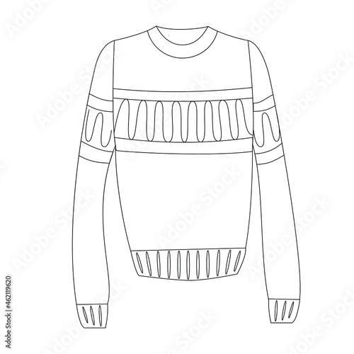 Contour vector illustration of a sweatshirt. Technical drawing for designing clothing. Winter cozy jumper without unnecessary details. Suitable for the fashion industry, catalogs, clothing stores 