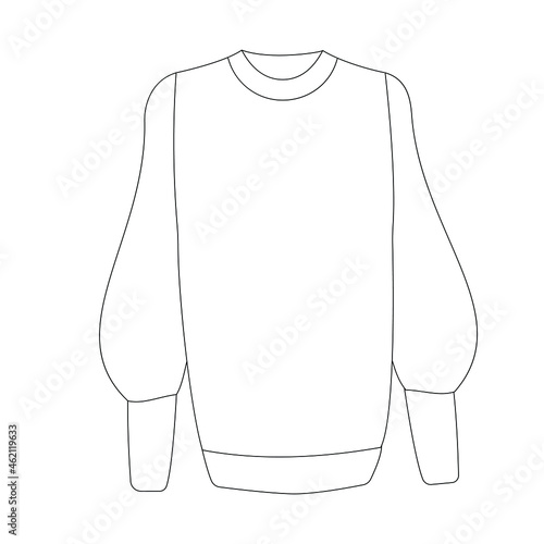 Contour vector illustration of a sweatshirt. Technical drawing for designing clothing. Winter cozy jacket without unnecessary details. Suitable for the fashion industry, catalogs, clothing stores 