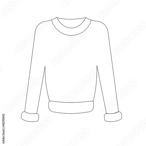 Contour vector illustration of a sweatshirt. Technical drawing for designing clothing. Winter cozy jacket without unnecessary details. Suitable for the fashion industry, catalogs, clothing stores 