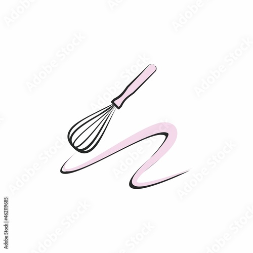 Vector illustration with pastry tools. Pastry whisk. Design element for pastry chef, chocolatier, baker.
