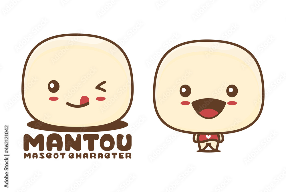 cute mantou mascot, chinese steamed bun food vector illustration