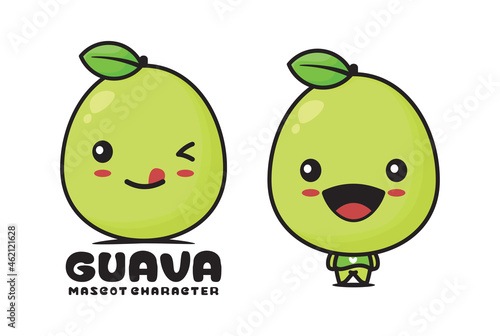 cute guava cartoon mascot, fruit vector illustration