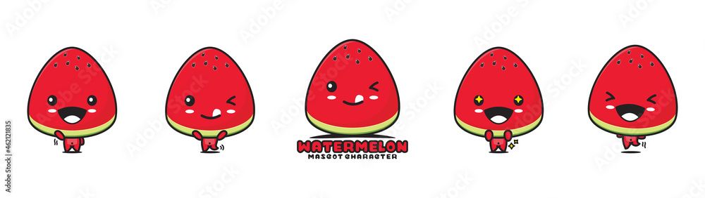 Fototapeta premium cute watermelon mascot, fruit vector illustration, with different facial expressions and poses
