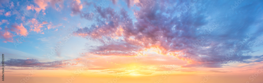 Large Panorama of  Sunset  Sunrise Sundown Sky with colorful clouds