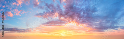 Large Panorama of Sunset Sunrise Sundown Sky with colorful clouds