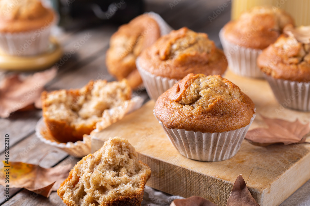 Homemade autumn cakes or muffins with nuts and spices Homemade autumn cakes or muffins with nuts and spices