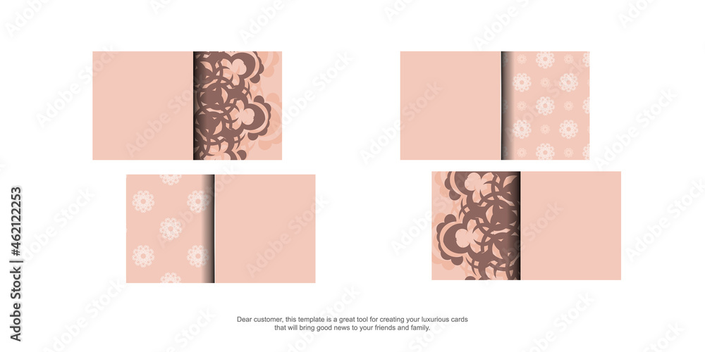 Greeting card in pink color with a luxurious pattern is ready for printing. Greeting card in pink color with a luxurious pattern is ready for printing.