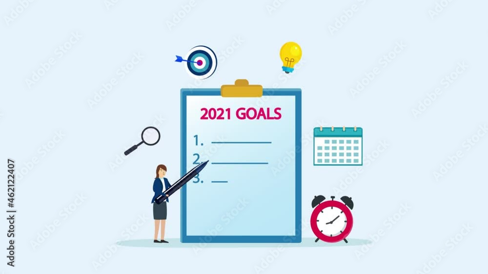 Young woman writing 2022 goals list on clipboard Young woman writing 2022 goals list on clipboard