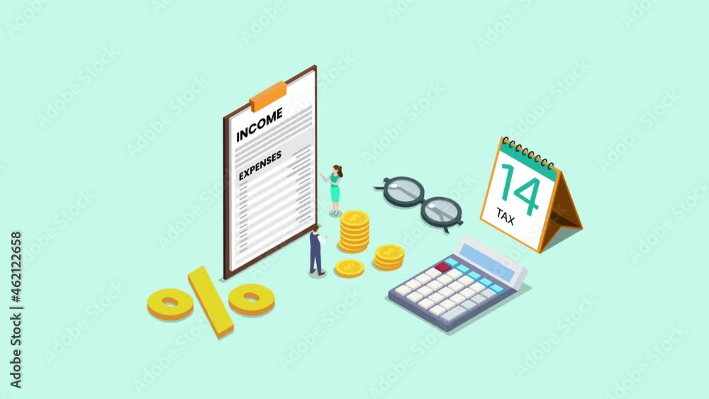 Man calculating income and expense for paying tax Man calculating income and expense for paying tax