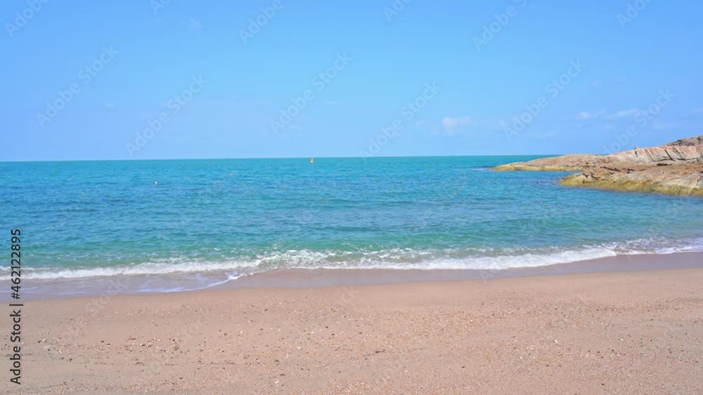 Vibrant color contrast in paradisiac golden bay with turquoise waters. Slow-motion Vibrant color contrast in paradisiac golden bay with turquoise waters. Slow-motion