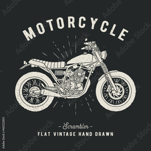 Vintage motorcycle vector hand drawn illustration. Scrambler style.