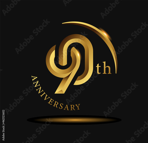 90 year anniversary celebration logo design  with golden circle and letters