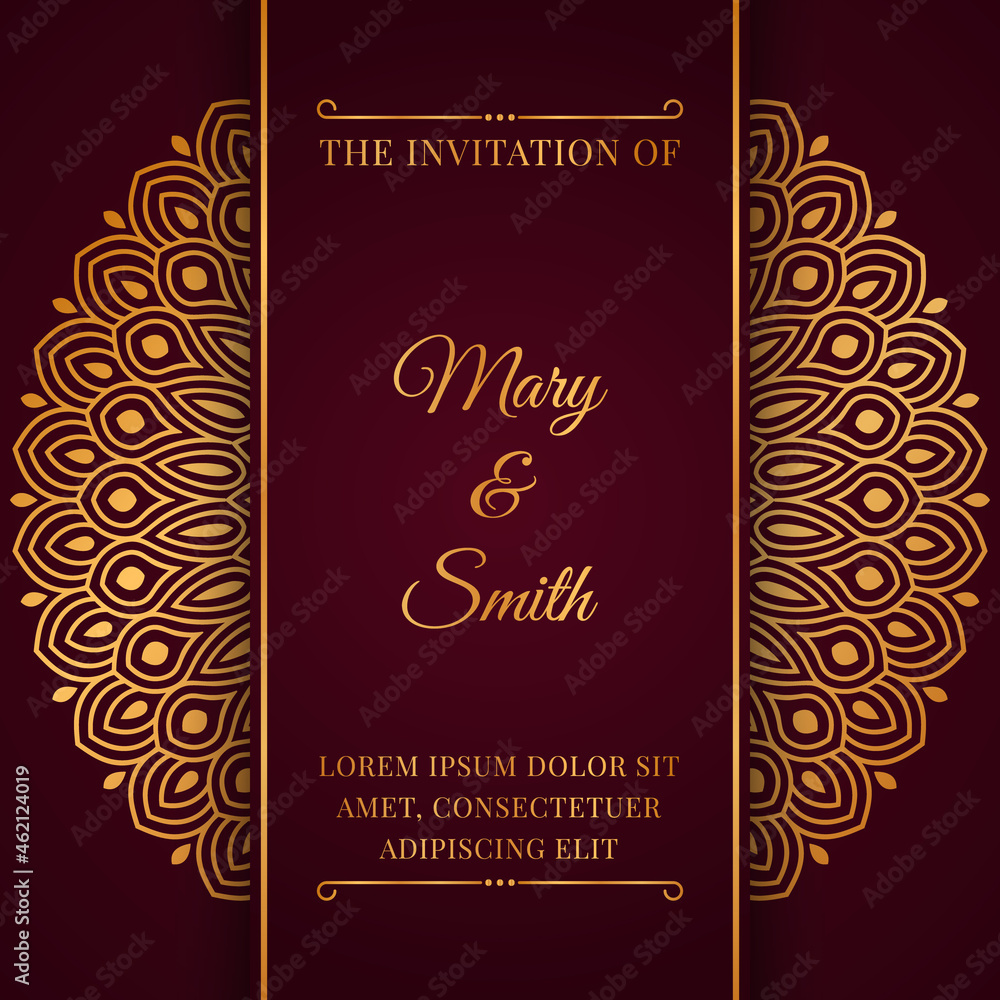 Elegant wedding invitation card design with mandala