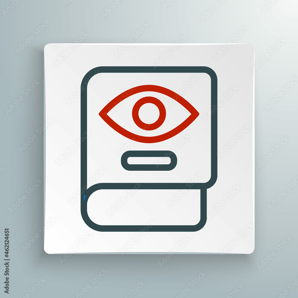 Line Ancient magic book with alchemy recipes and mystic spells and enchantments icon isolated on white background. Colorful outline concept. Vector Line Ancient magic book with alchemy recipes and mystic spells and enchantments icon isolated on white background. Colorful outline concept. Vector