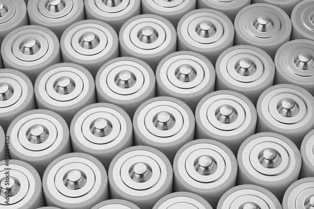 Group of gray alkaline AAA batteries. 3D rendering. Group of gray alkaline AAA batteries. 3D rendering.