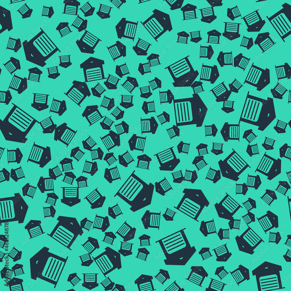 Black Warehouse icon isolated seamless pattern on green background. Vector Black Warehouse icon isolated seamless pattern on green background. Vector