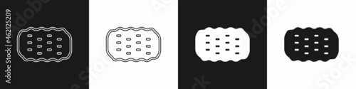 Set Sponge icon isolated on black and white background. Wisp of bast for washing dishes. Cleaning service logo. Vector