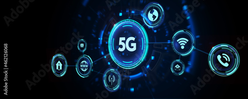 The concept of 5G network, high-speed mobile Internet, new generation networks. Business, modern technology, internet and networking concept. 3d illustration photo