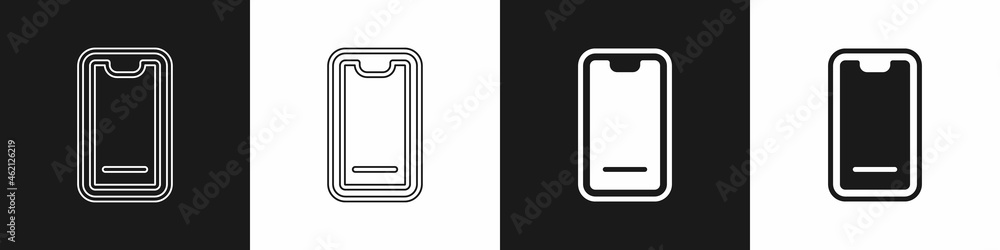 Set Food ordering on mobile icon isolated on black and white background. Order by mobile phone. Restaurant food delivery concept. Vector Set Food ordering on mobile icon isolated on black and white background. Order by mobile phone. Restaurant food delivery concept. Vector