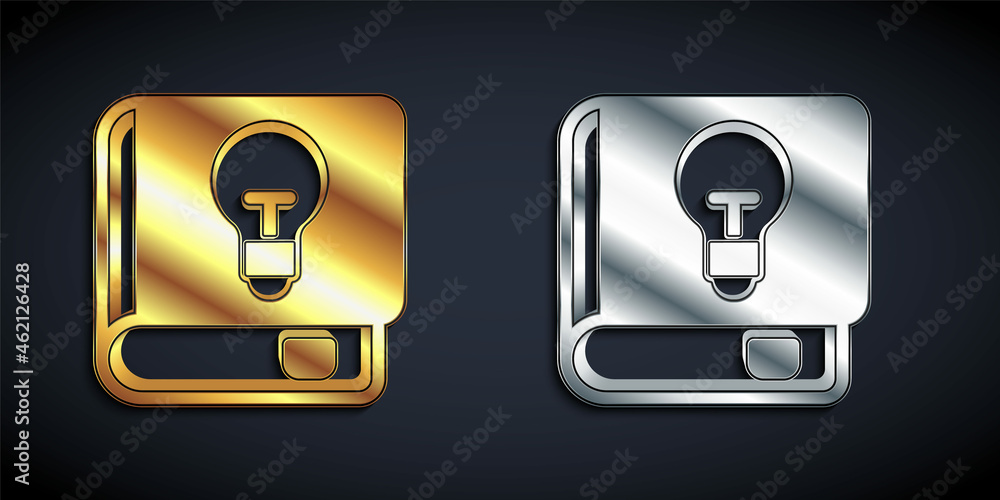 Gold and silver User manual icon isolated on black background. User guide book. Instruction sign. Read before use. Long shadow style. Vector Gold and silver User manual icon isolated on black background. User guide book. Instruction sign. Read before use. Long shadow style. Vector