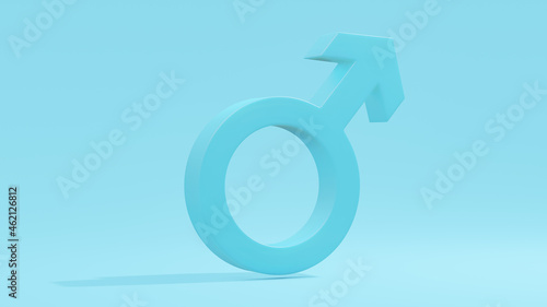 Blue male gender symbol. Minimal idea concept, 3D Render.