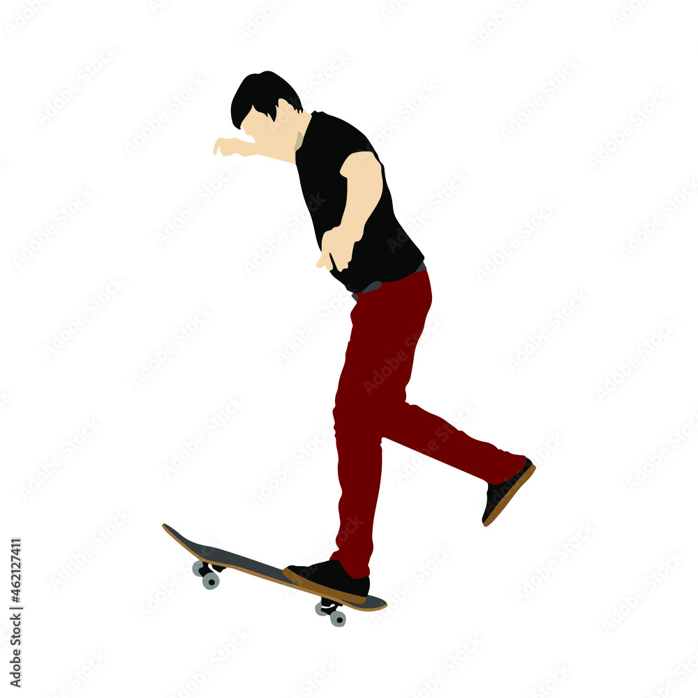 Fototapeta premium Men playing skateboard trick. Flat vector illustration. (6) 