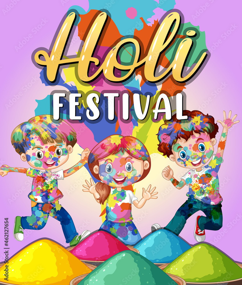 Holi Festival banner with kid characters Holi Festival banner with kid characters