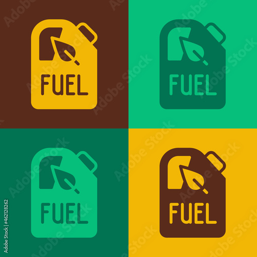 Pop art Bio fuel canister icon isolated on color background. Eco bio and barrel. Green environment and recycle. Vector
