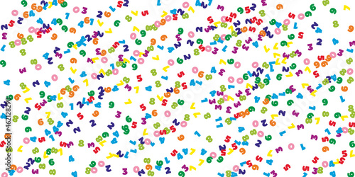Falling colorful numbers. Math study concept with flying digits. Amusing back to school mathematics banner on white background. Falling numbers vector illustration.