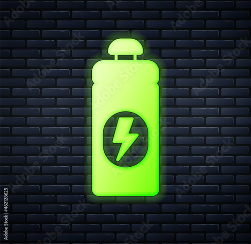 Wallpaper Mural Glowing neon Fitness shaker icon isolated on brick wall background. Sports shaker bottle with lid for water and protein cocktails. Vector Torontodigital.ca