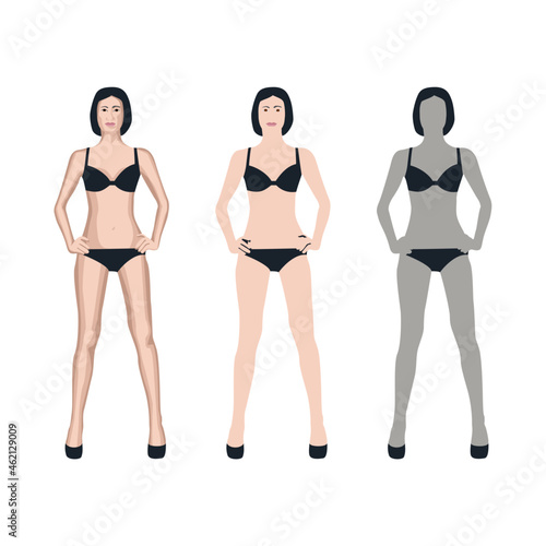 Set of standing woman colourful grey situate realistic bicine girl underwear