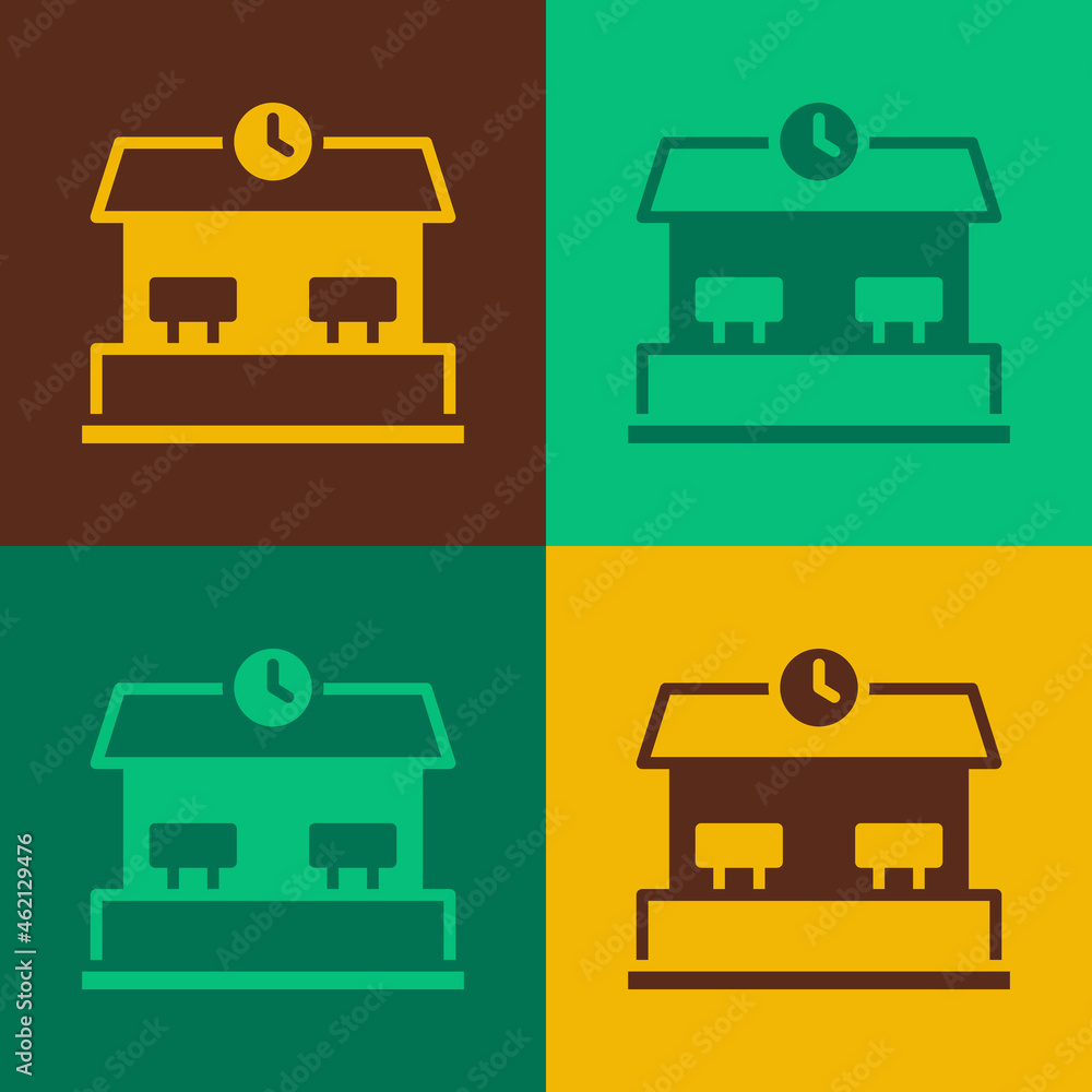 Pop art Railway station icon isolated on color background. Vector Pop art Railway station icon isolated on color background. Vector