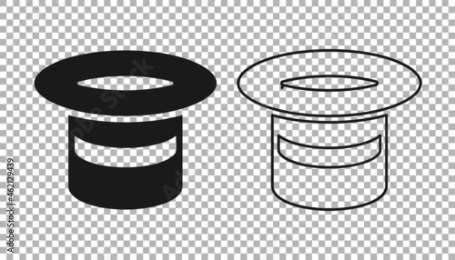 Black Magic hat icon isolated on transparent background. Magic trick. Mystery entertainment concept. Vector
