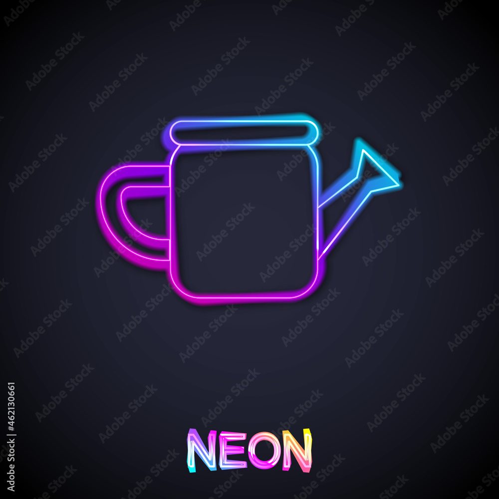 Glowing neon line Watering can icon isolated on black background. Irrigation symbol. Vector Glowing neon line Watering can icon isolated on black background. Irrigation symbol. Vector