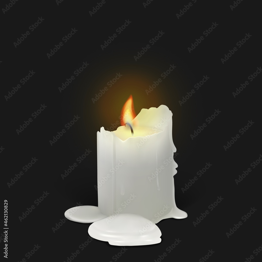 Realistic burning white candle on a black background. 3d candle with ...