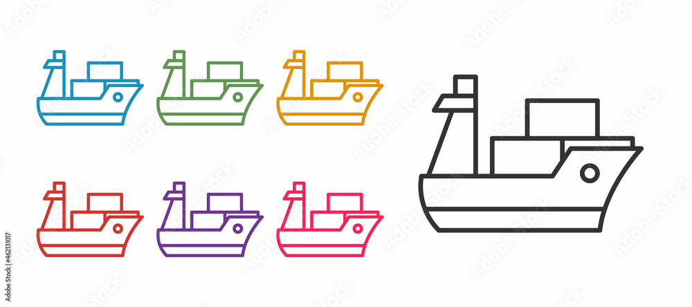 Set line Cargo ship icon isolated on white background. Set icons colorful. Vector Set line Cargo ship icon isolated on white background. Set icons colorful. Vector