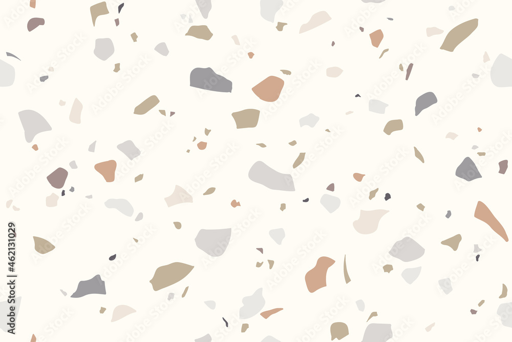 Terrazzo seamless pattern. Modern minimalistic vector texture in pastel natural  beige, terracotta and taupe colors. Stock Vector