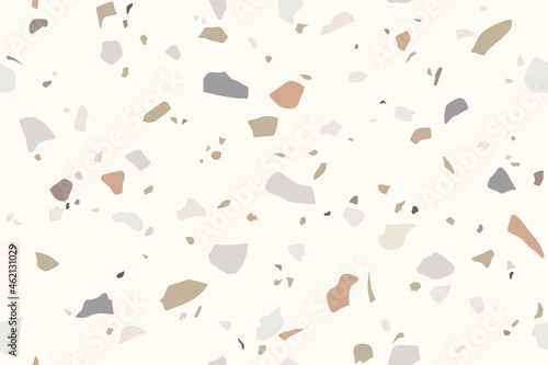 Terrazzo seamless pattern. Modern minimalistic vector texture in pastel natural beige, terracotta and taupe colors.