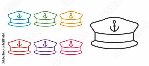 Set line Captain hat icon isolated on white background. Set icons colorful. Vector