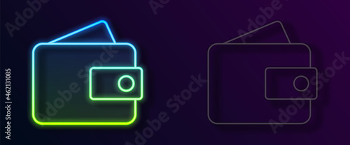 Glowing neon line Wallet icon isolated on black background. Purse icon. Cash savings symbol. Vector