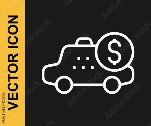 White line Taximeter device icon isolated on black background. Measurement appliance for passenger fare in taxi car. Vector