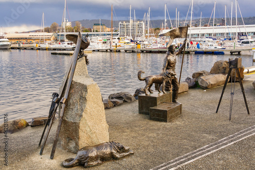 ernacchi Tribute Sculptures on Franklin Wharf by Stephen Walker commemorate the Tasmanian Antarctic explorer Louis Bernacchi (1878-1942) - Hobart, Tasmania, Australia