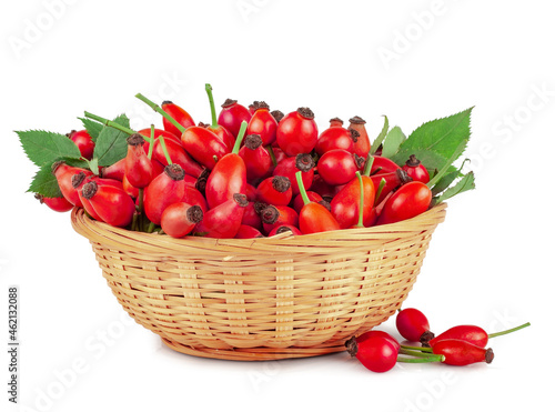 Rose hip in basket isolated on a white background