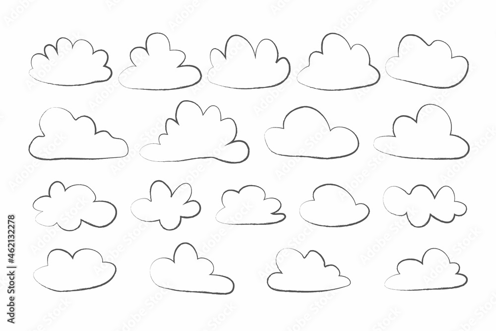 cloud set in hand drawn doodle sketch style
