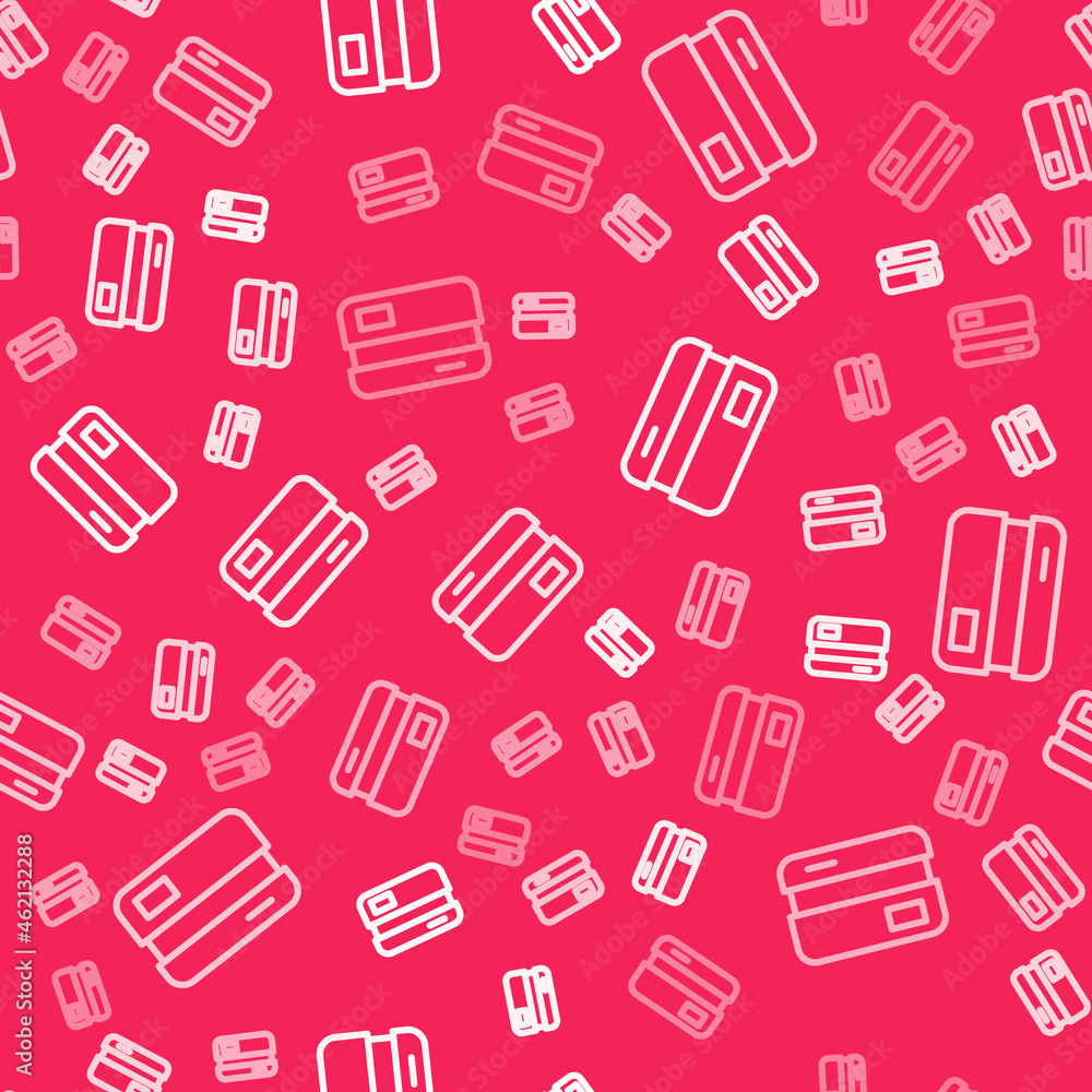 White line Credit card icon isolated seamless pattern on red background. Online payment. Cash withdrawal. Financial operations. Shopping sign. Vector White line Credit card icon isolated seamless pattern on red background. Online payment. Cash withdrawal. Financial operations. Shopping sign. Vector