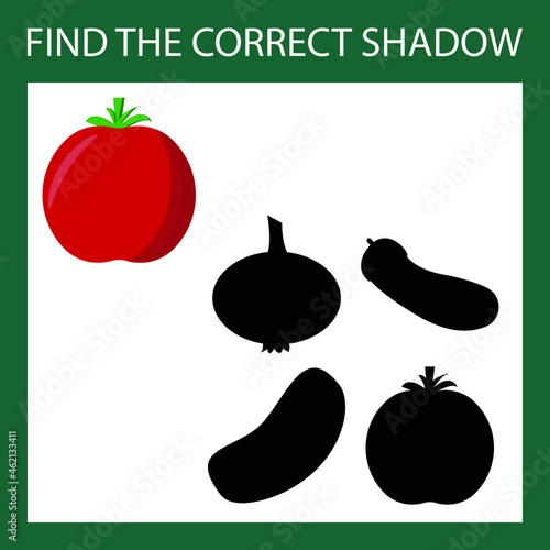 Find a shadow tomato steam room. Match vegetable with correct shadow Preschool worksheet, kids activity worksheet, printable worksheet