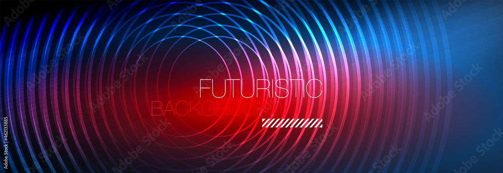 Dark abstract background with glowing neon circles. Trendy layout template for business or technology presentation, internet poster or web brochure cover, wallpaper Dark abstract background with glowing neon circles. Trendy layout template for business or technology presentation, internet poster or web brochure cover, wallpaper
