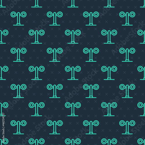 Green line Train traffic light icon isolated seamless pattern on blue background. Traffic lights for the railway to regulate the movement of trains. Vector