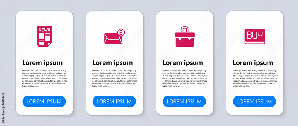 Set Buy button, Briefcase, Mail and e-mail and News. Business infographic template. Vector Set Buy button, Briefcase, Mail and e-mail and News. Business infographic template. Vector